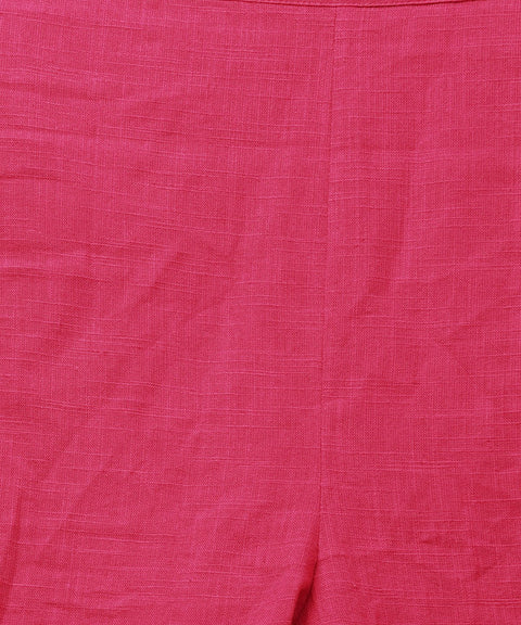 Maroon printed sleeveless assymetrical kurta with solid dye pant set