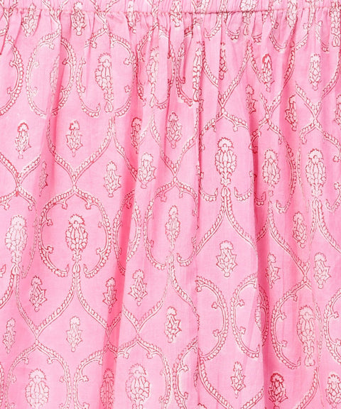 Pink printed 3/4th sleeve straight kurta with printed palazzo set