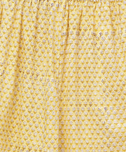Yellow printed 3/4th sleeve straight kurta with printed palazzo set