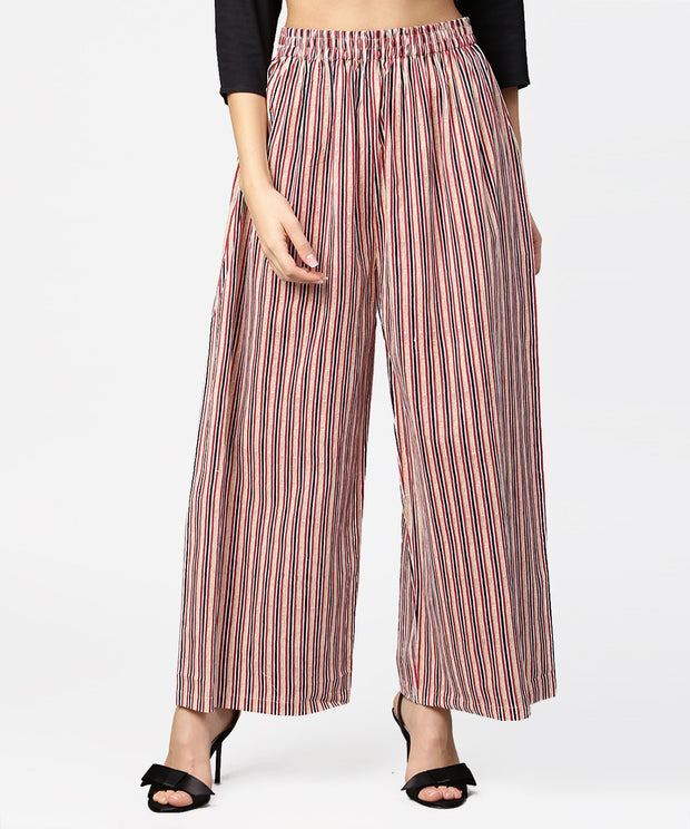 Blue striped printed ankle length cotton regular fit palazzo