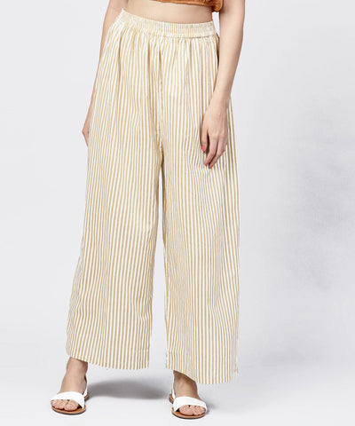 Yellow striped printed ankle length cotton regular fit palazzo