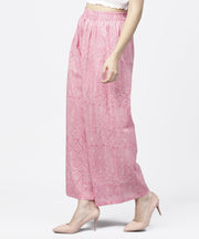 Pink  printed ankle length cotton regular fit palazzo