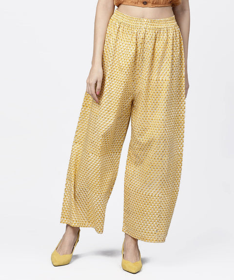 Yellow  printed ankle length cotton regular fit palazzo