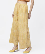 Yellow  printed ankle length cotton regular fit palazzo