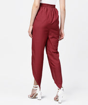 Solid wine ankle length cotton tulip pant