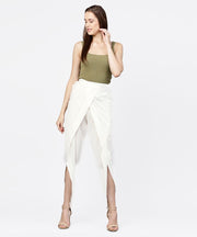 Solid White ankle length cotton tulip pant