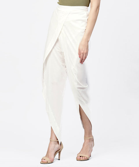 Solid White ankle length cotton tulip pant