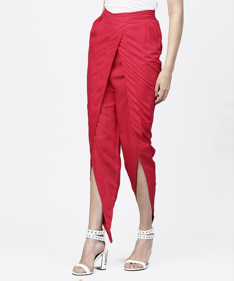 Solid Maroon ankle length cotton tulip pant