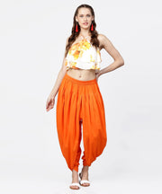 Solid orange ankle length cotton dhoti pant