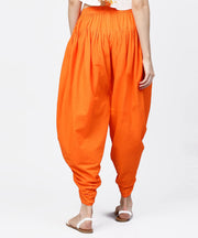 Solid orange ankle length cotton dhoti pant