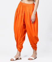 Solid orange ankle length cotton dhoti pant