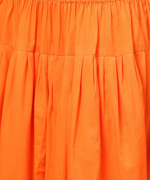 Solid orange ankle length cotton dhoti pant