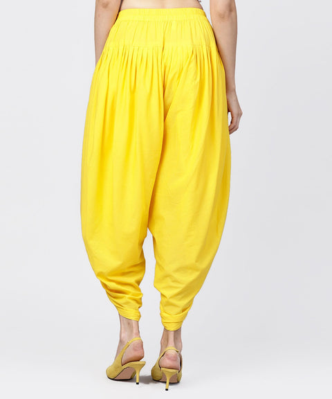 Solid Yellow ankle length cotton dhoti pant