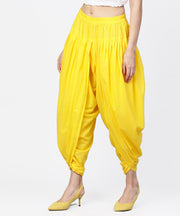 Solid Yellow ankle length cotton dhoti pant