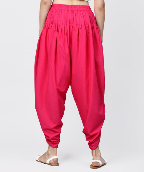 Solid rani Pink ankle length cotton dhoti pant