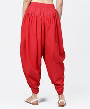 Solid crimson red ankle length cotton dhoti pant