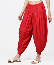 Solid crimson red ankle length cotton dhoti pant