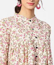 Floral printed 3/4th sleeve short cotton top with solid pink palazzo