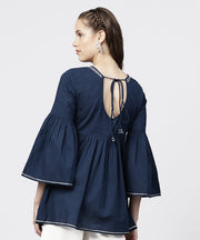 Solid Round Neck with Gathers and 3/4th Flared Sleeves Tunic