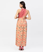 Multi colored Maxi dress with Madarin collar with overlapped jacket