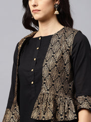 Black kurta with Golden short detachable jacket