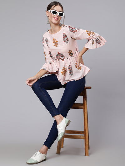 Women Multi Printed Tunic With Three Quarter Sleeves