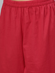 Multi colored short sleeve rayon Kurta set with Red Palazzo