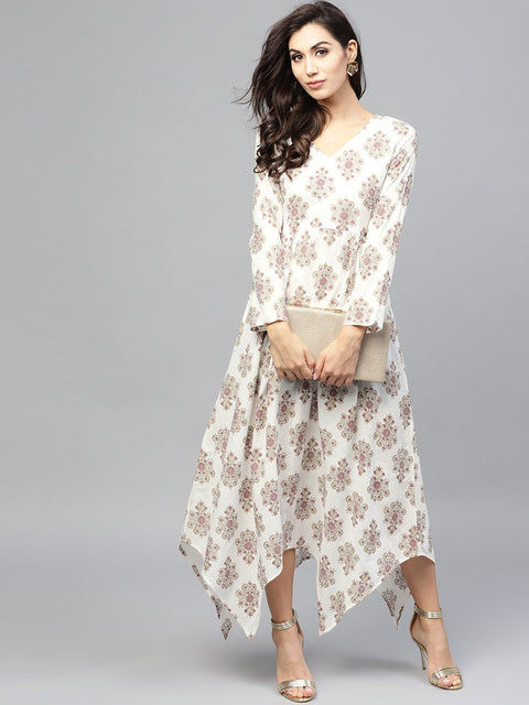 Multi Printed Maxi Dress with Round neck and full sleeves