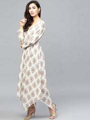 Multi Printed Maxi Dress with Round neck and full sleeves