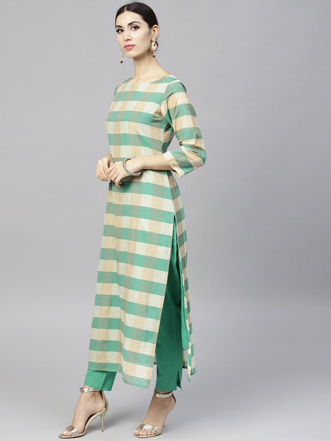 Multi Colored Checked Kurta Set with Straight Pant