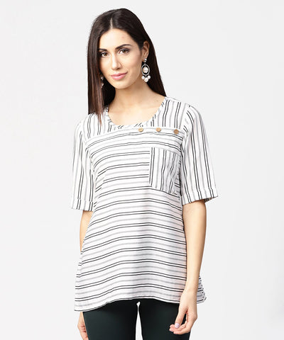 Off white striped half sleeve crepe top