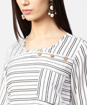 Off white striped half sleeve crepe top