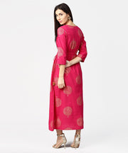 Red 3/4th sleeve cotton maxi dress with elastic at west & latkan