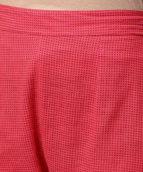 Yellow 3/4th sleeve printed cotton anarkali kurta with pink pant