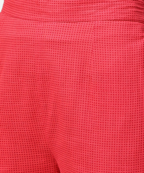 Light green printed 3/4th sleeve cotton assymetric kurta with pink pallazo