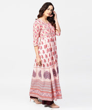 Baby pink printed 3/4th sleeve cotton floor length kurta