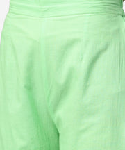 Peach 3/4th sleeve cotton printed kurta green flared pallazo