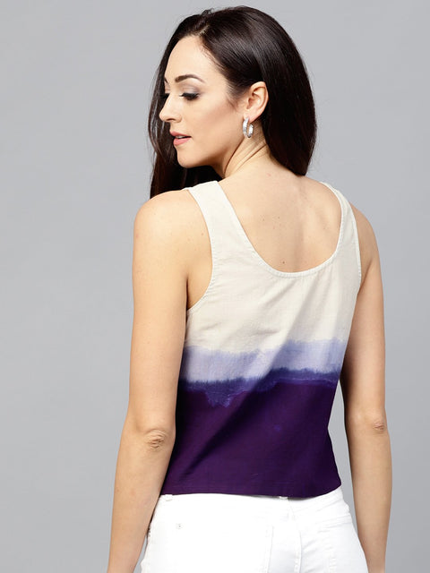 Navy blue sleeveless ombre Dyed top with Round neck