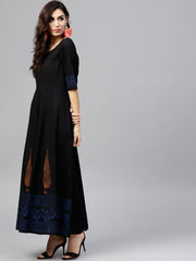 Black Block printed maxi dress with Round neck and  halfsleevs
