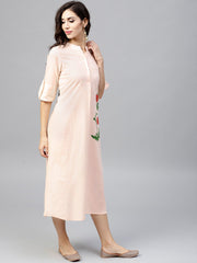 Light Peach Madarin collar Dress with Front Placket and Half sleeves