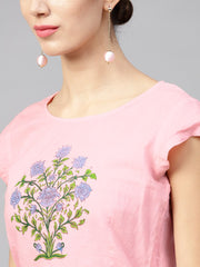 Pink cap sleeve block printed cotton Crop top with block printed palazzo