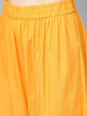 Maroon Boat neck half sleeve Printed kurta with yellow ankle length Palazzo