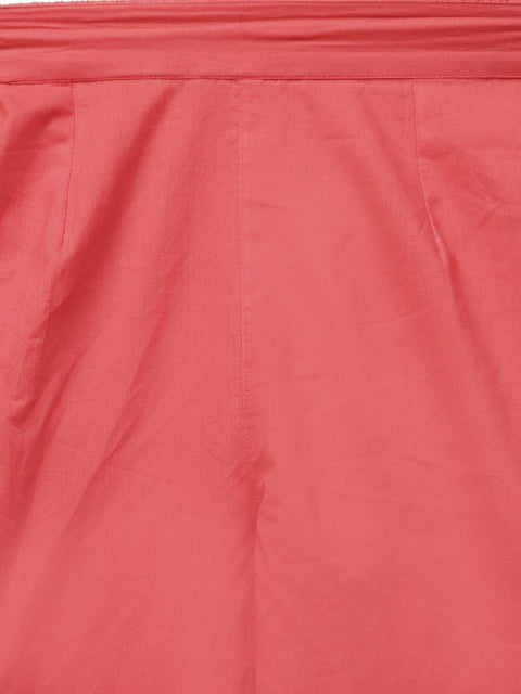 Round neck Red printed 3/4th sleeve cotton kurta set with Printed Masturd Palazzo