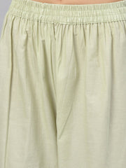 Pastel Green 3/4th sleeve cotton kurta with gotta patti work at yoke and ankle length palazzo