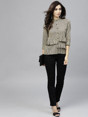 Black striped 3/4th sleeve layered top