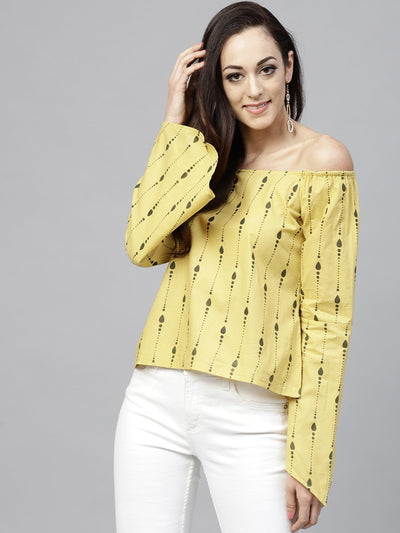 Yellow off shoulder full sleeve cotton top