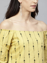 Yellow off shoulder full sleeve cotton top