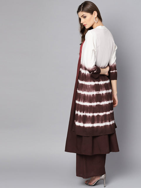 Multi color omree dyed 3/4th sleeve cotton kurta with ankle length skirt & white jacket