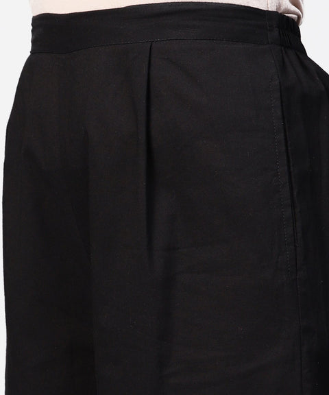 Black zig zag printed 3/4th sleeve cotton kurta with black knee length palazzo
