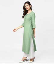 Dark green solid 3/4th sleeve cotton straight kurta